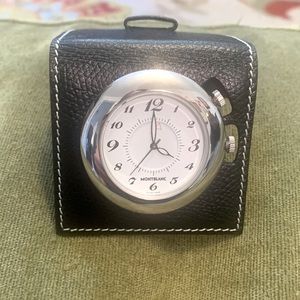 BEAUTIFUL ⭐️ Mont Blanc Travel Alarm 7056 in Leather Case New Never Used !!! ⭐️